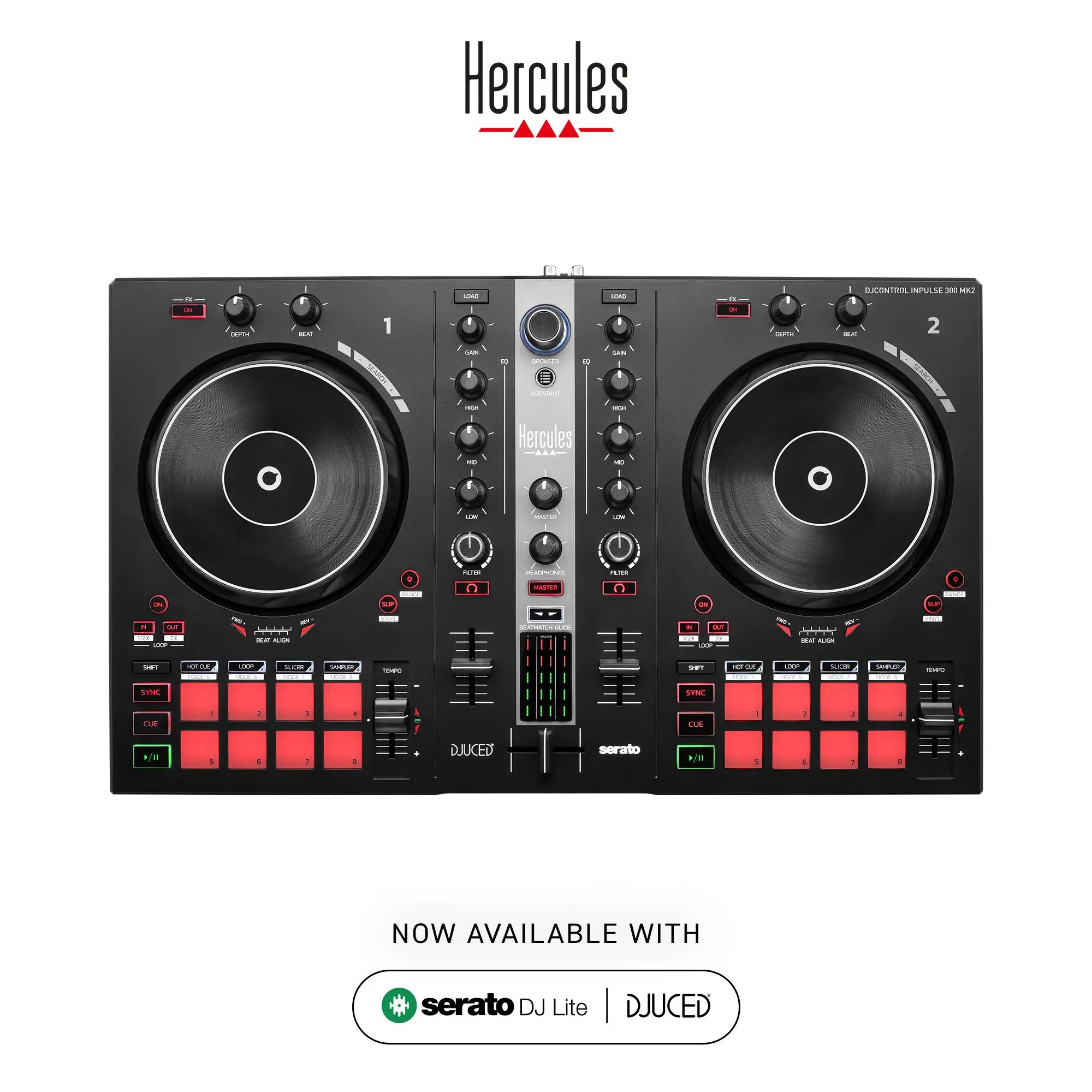 Hercules DJControl Inpulse 300 mk2 2 deck USB DJ controller for Serato DJ Lite and DJUCED