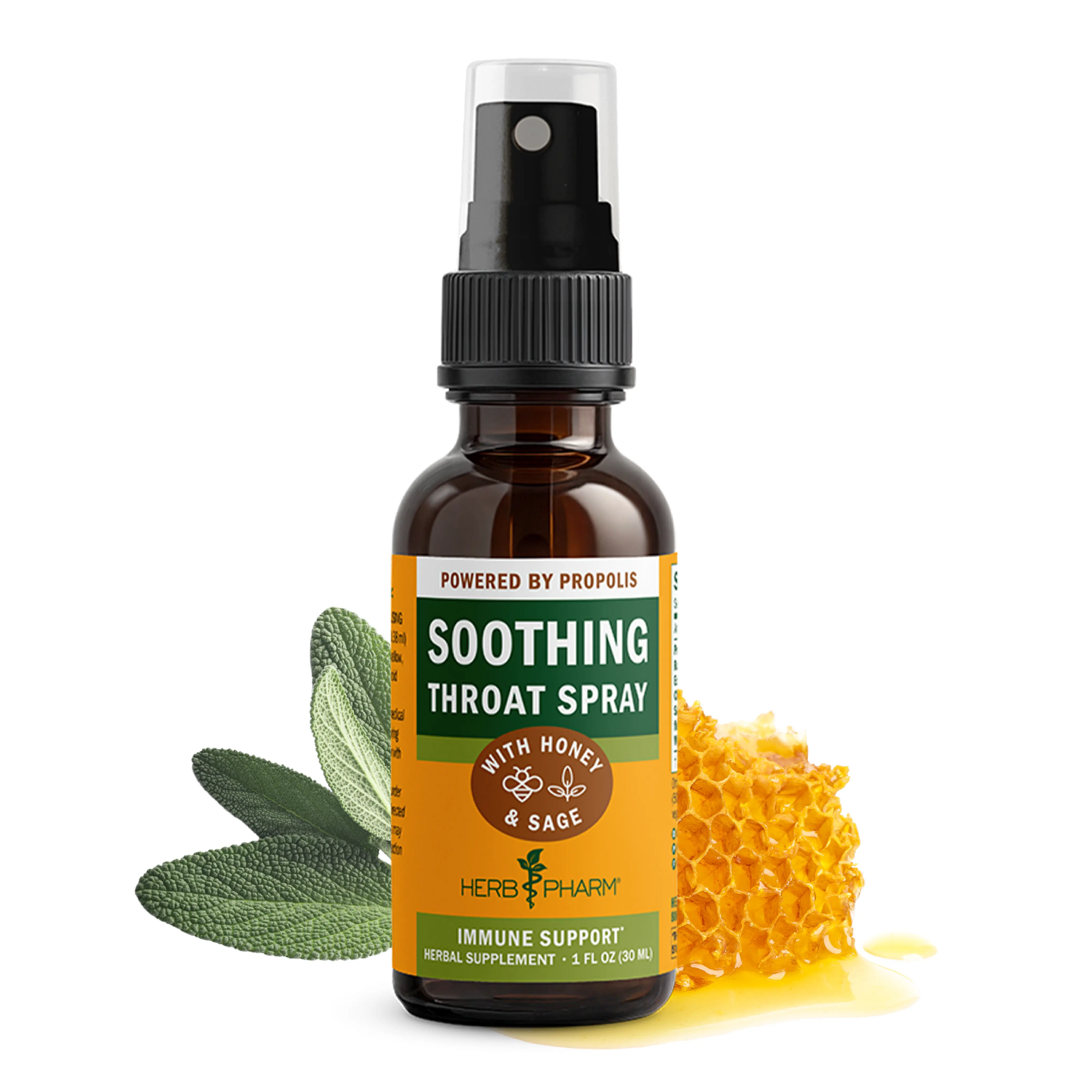 Herb Pharm Soothing Throat Spray: Honey Sage | Propolis & Echinacea Blend for Immune Support & Soothing Minor Throat Irritation | 78 Servings*