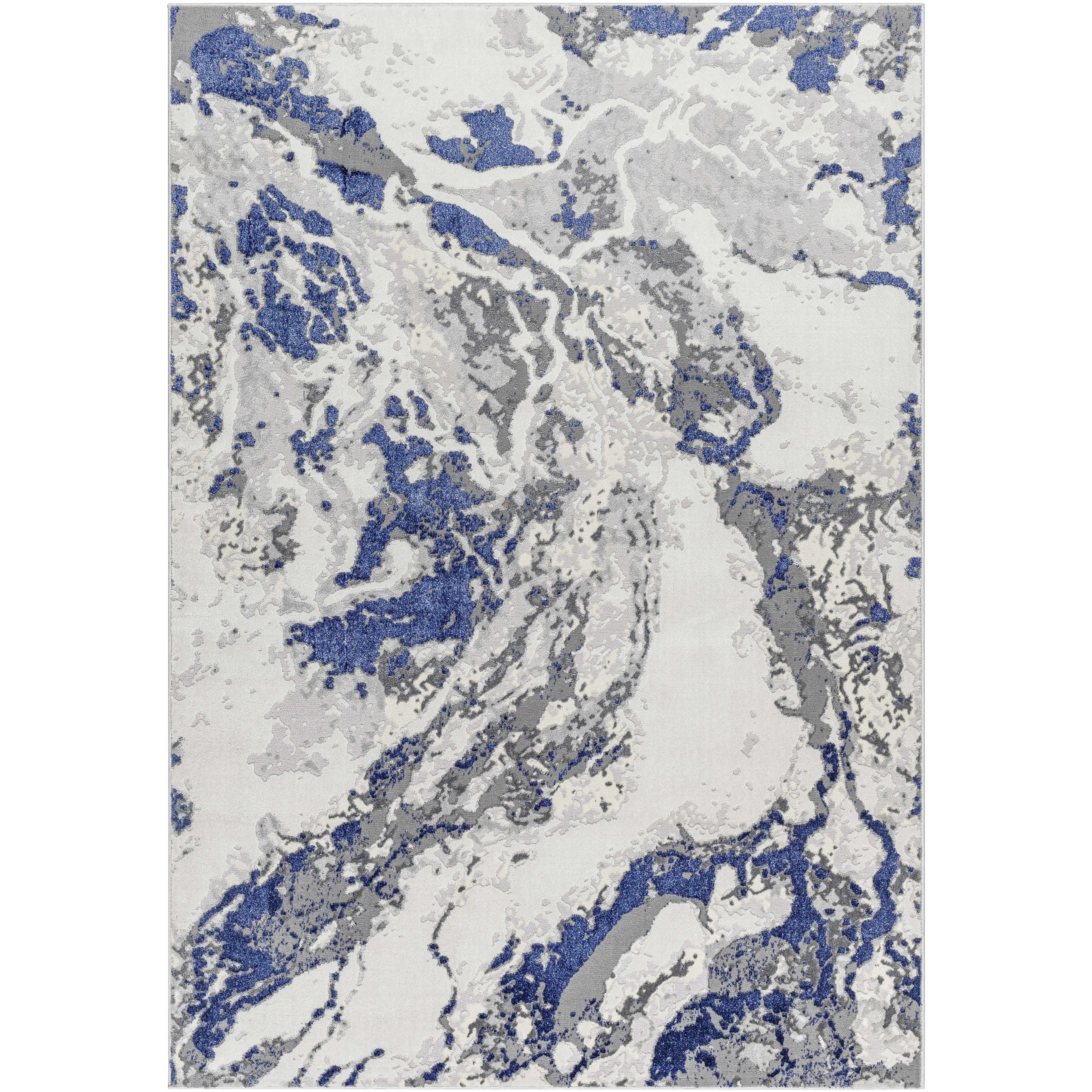 Kaleo Gray & Blue Marble 2-Tone Area Rug - Elegant Home Decor, Blue Abstract Design, Clearance, Home Decor Rug, Elegant Rug