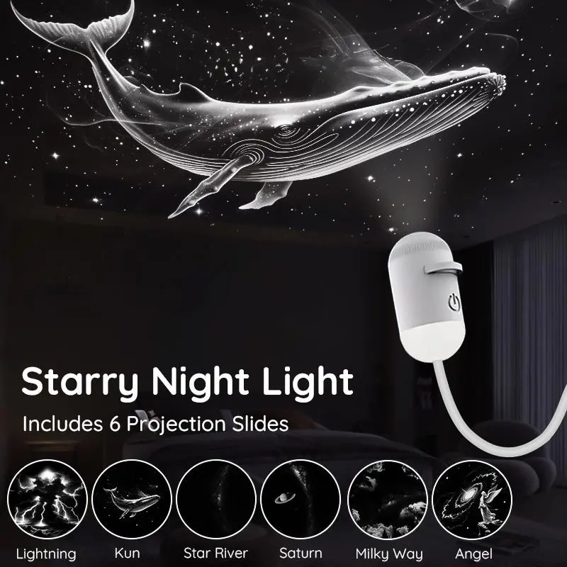 1pcs Portable 2-in-1 Starry Sky Projection Projector Lamp - Silicon, Sliding Films, Multiple Modes, Adjustable Brightness, 360° Rotating, USB-Powered (0-5W Port), Flicker-Free Light, Chill Room Accessories, Bedroom Decoration, Kids' Birthday Gift