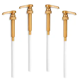 Coffee Syrup Pump Dispenser, 4 Packs of Syrup Pump for 750ml/25.4 oz Syrup Bottle, Gold Pumps for Coffee Bottle