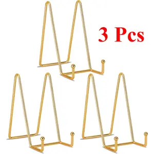 3 Pcs 6 inch Gold Metal Display Stands Plate Stands Plate Holder Display Stands for Picture, Decorative Plate, Book, Photo Easel, Artistic Work
