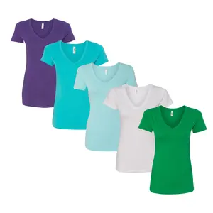 Next Level Ideal V-Neck T-Shirts for Women, Multi Pack Crew Neck Cotton / Polyester Bulk Undershirts - 15 Different Colors