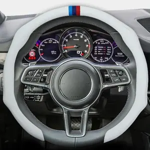 2026 New Nappa Leather Steering Wheel Cover, 3-Color Center Logo, Ultra-Thin, Breathable, Sweat-Resistant, Stylish, Anti-Slip, Universal Fit, Easy to Install