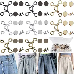 48 Pieces Adjustable Waist Buckle Extender Set, 8 Set 4 Style Jean Button Pins No Sewing Pants Clips for Waist