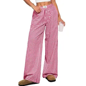 Womens Striped Gingham Pants 2025 Pajama Lounge Boxer Pants Cute Comfy PJ Bottoms with Pockets Fall OutfitsD0oB