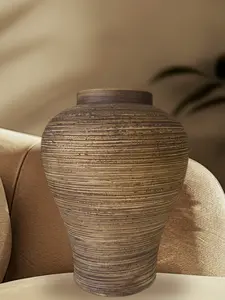12” Brown Textured Ceramic Vase – Rustic Decorative Centerpiece