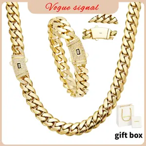 Brilla Contio 14K Gold-Plated Cuban Link Chain & Bracelet Set - New Anti-Tarnish PVD Technology, 316L Stainless Steel Base, Hypoallergenic & Water-Resistant Hip Hop Jewelry (6mm-14mm Sizes), Timeless Shine Gift for Men