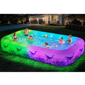 Large Solar-Powered Lighted Inflatable Pool, 12ft x 6.5ft Thickened Oversized Blow Up Pool for Family Kids & Adults, Backyard Outdoor Use