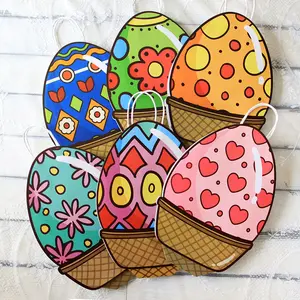 5pcs Colorful Printed Easter Eggs Shaped Handbag Diy Cake Biscuit Packaging Cute Cartoon Flower Gift Wrapping Bags Eco-friendly