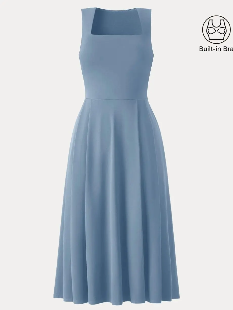 The Anytime Little Black Bra Dress with Pockets - Arctic Mist Blue