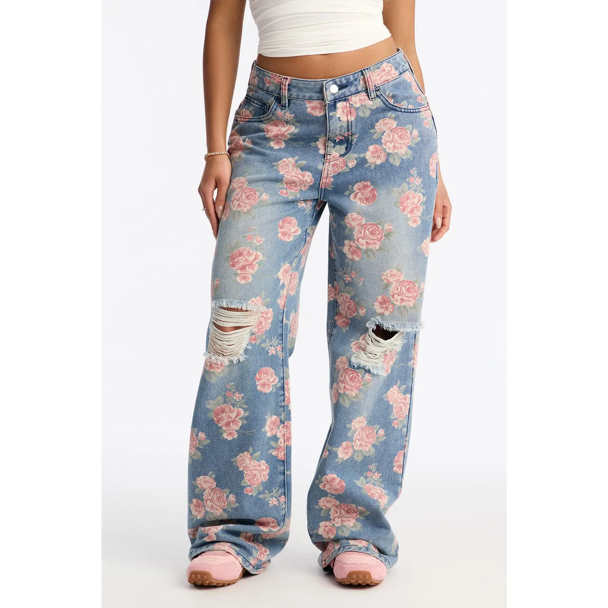You Grow Girl Ripped Wide Leg Jeans - Vintage Wash