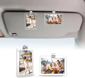 CENPIN Magnetic Car Sun Visor Photo Clip, Clear Acrylic Wallet-Size Picture Frame 2.36"x3.5", Easy Clip Picture Holder for Car Visor & Refrigerator, Home School Office Use, Horizontal & Vertical Display, ,Compatible with Polaroid Go & Instax Mini