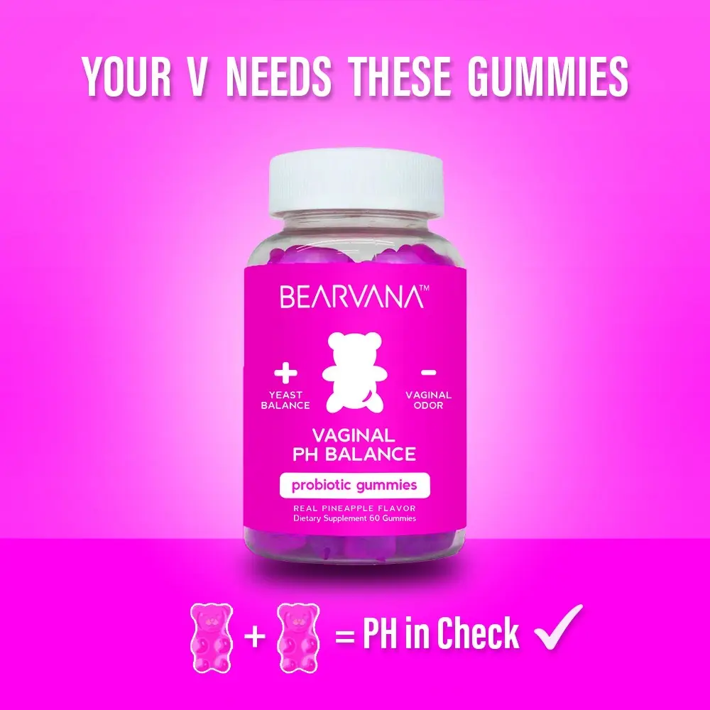 BEARVANA pH Balance Probiotic Gummies for Women - Feminine Vaginal Health & pH Support, Real Pineapple Flavor, 60-Count Chewable Gummy Supplements, 1-Month Supply, Vitamin C for Daily Wellness Dietary Nutrition
