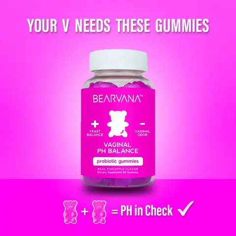 BEARVANA pH Balance Probiotic Gummies for Women - Feminine Vaginal Health & pH Support, Real Pineapple Flavor, 60-Count Chewable Gummy Supplements, 1-Month Supply, Vitamin C for Daily Wellness Dietary Nutrition