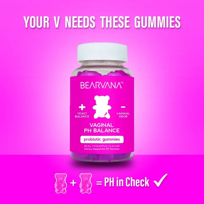 BEARVANA pH Balance Probiotic Gummies for Women - Feminine Vaginal Health & pH Support, Real Pineapple Flavor, 60-Count Chewable Gummy Supplements, 1-Month Supply, Vitamin C for Daily Wellness Dietary Nutrition