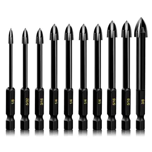 10- Glass Concrete Drill Bit Set, Masonry Drill Bits for Brick, Plastic and , Hex Shank Tungsten Carbide Tip Drilling Tools for Mirror and Ceramic Tile  Concrete and Brick Wall.