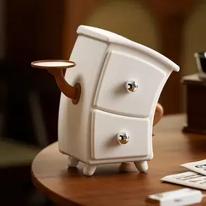 1pc White & Brown Storage Box with Round Door & Hinged Lid - Compact Organizer with Golden Knob, Durable Plastic Desktop Organizer, Multipurpose Storage for Home Office, School - Multi-Purpose Storage Box, Space-Saving Design