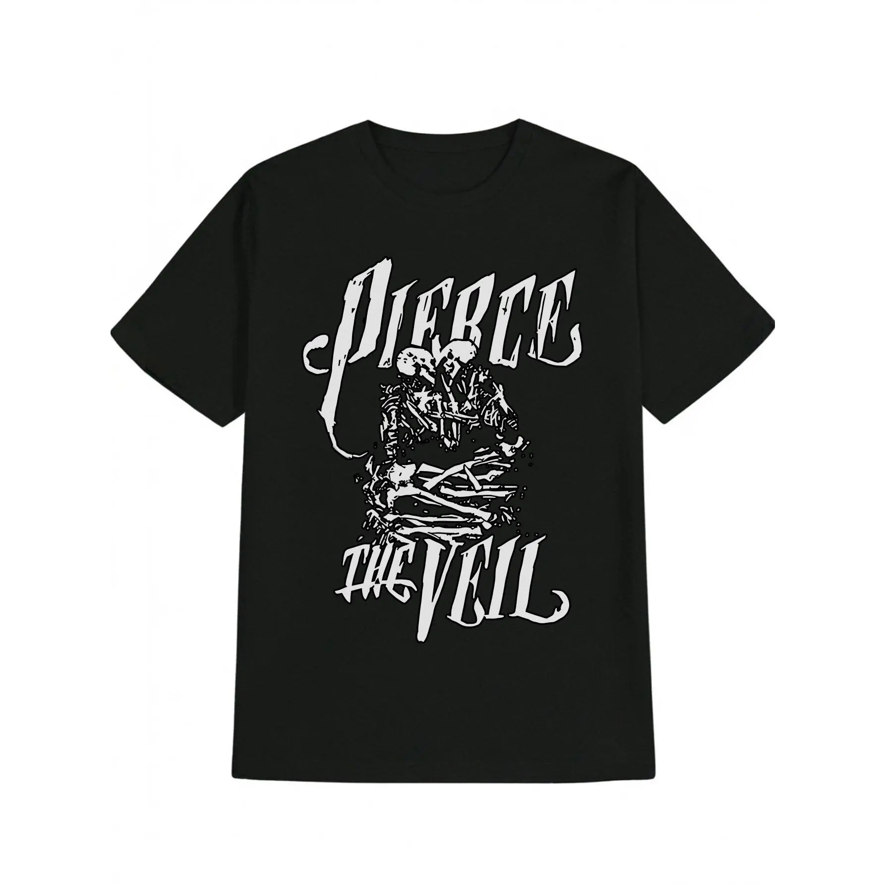 Soft Stretch Men's Casual Crew Neck T-Shirt Skull & Crossbones Print "Pierce the Veil" Design, Perfect for Summer, Everyday Tshirt, Comfortable Fit, Skull Graphic Shirt