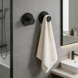 2 PCS Vacuum Suction Hook Punch-Free Removable Self-Adhesive Wall Mount Rotating Hook Waterproof Reusable Suction Hook Rack For Bathroom Glass Door Window Wall Towel Robe Loofah Coat Hanging Stainless Steel Silicone Screw Hooks