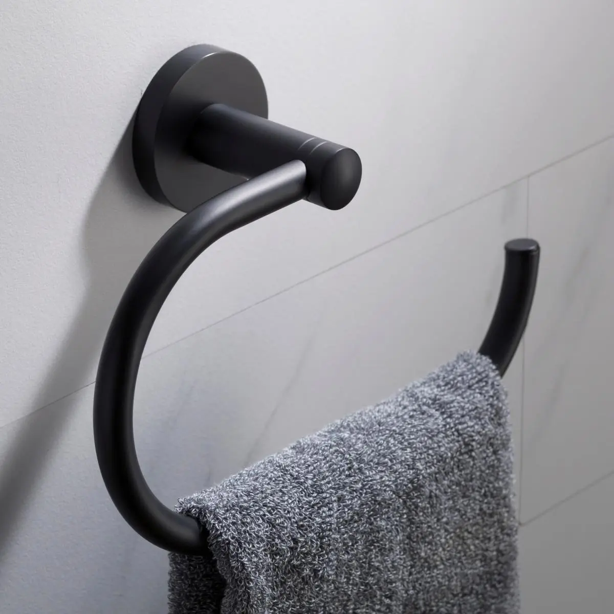 Kraus 24 in. Elie Matte Black Contemporary 4-Piece Solid Brass Bathroom Hardware Set - Rounded Edges Bar, Toilet Paper Holder, Ring, Matching Robe Hook, Easy Installation, Holds Towels