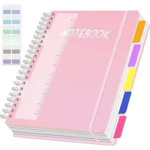 5 Subject Notebook College Ruled 300 Pages Hardcover Spiral Notebook with Removable Dividers Tabs, 8.5" x 11" 100GSM Large A4 Lined Journal Notebooks for Work School