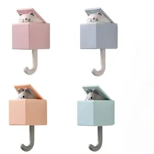 Adorable Cat Design Wall Hooks, 4 No-Drill Sticky Hooks for Coats, Scarves, Hats, Towels, Keys and Bags, Practical Wall Decor for Summer Gifts