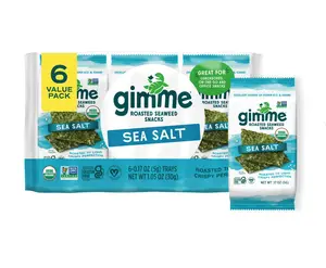 Gimme Seaweed Organic Premium Roasted Seaweed Snacks, Sea Salt, 6 Count,