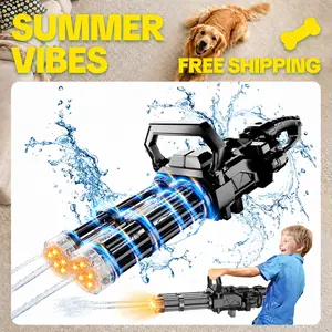 Gatling Electric Water Machine, Dual-Barrel, 49FT High-Pressure Automatic Squirt Machine with LED Water-Sensor, Large Water Tank&Rechargeable Battery,summervibes