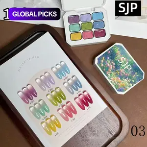 9-Color Smudge Gradient Effect Painted Glue Palette, 1 Count Long-Lasting Gel Nail Polish, Colorful Nail Art Products for All Styles and Occasions, Nail Gel Set #GLOBAL PICKS