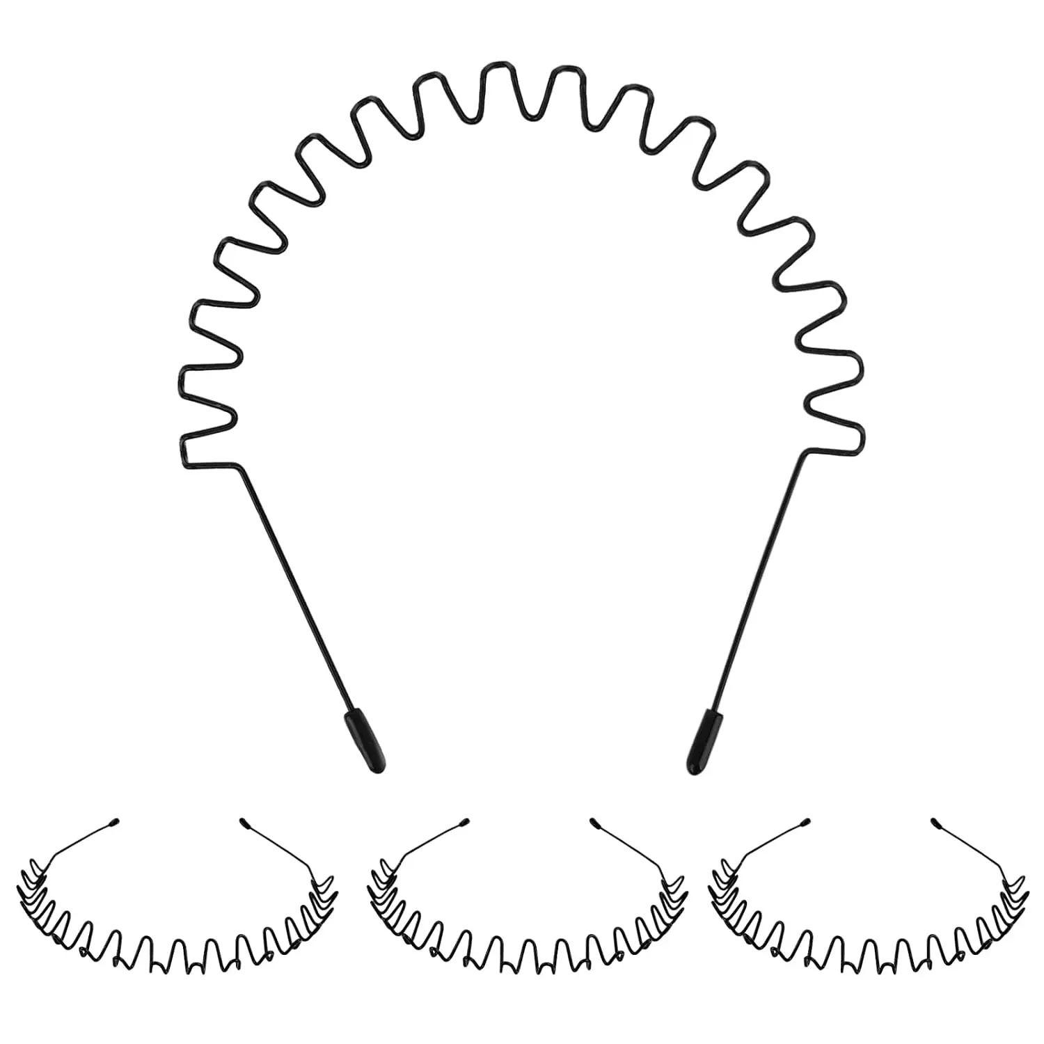 4 Pack Black Metal Zigzag Headbands, Wavy Wired Spring Fashion Headwear, Unisex Non Slip Hair Hoops for Outdoor Sports