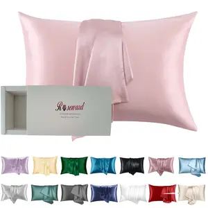 ROSEWARD Oeko-TEX Certified Pink Silk Pillowcase for Sleeping Women 22 Momme Real Mulberry Silk Pillow Case 100% Organic Silk with Zipper 20"x26"
