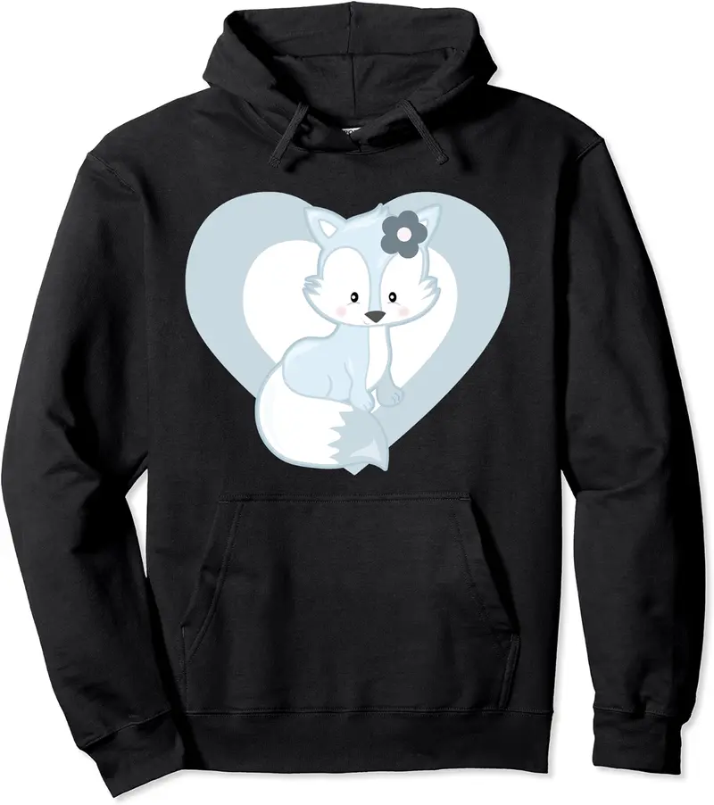 Love Arctic Foxes - Cute Arctic Fox Heart Pullover Hoodie - 56B07YMJ4QVM