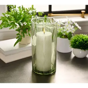 Lightscapes Large Etched Glass Hurricane with Flameless Candle