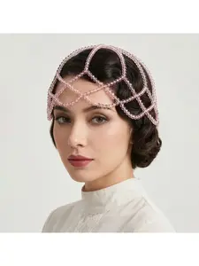 European and American vintage multi-color Juliet-style hair cap handmade crystal mesh hair chain bride wedding lace beaded headpiece