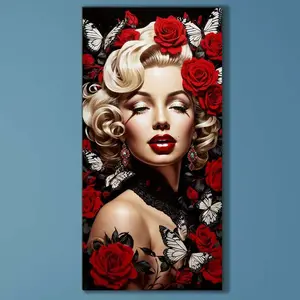 5D DIY Full Diamond Round Drill Painting - Diamond Painting Kit Rose Butterfly Mosaic Canvas DIY Wall Art, Home Wall Decoration