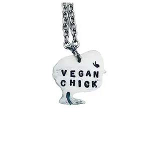 Vegan Chick Necklace Handmade in Texas Studio Recycled Aluminum Charm 2.5mm Silver Plated Cable Chain Eco-Friendly Vegan Jewelry Gifts