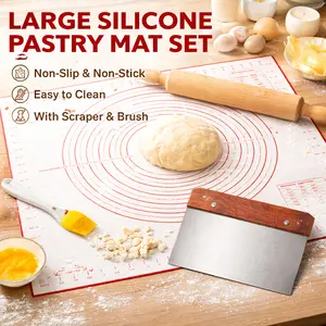 27.5" x 20" Pastry Mat with Measurements – Heat Resistant Silicone Rolling Mat, BPA Free, Non-Slip, Includes Brush & Dough Scraper – Summer Sale, Mid Year Sale, Deals for You, Restock
