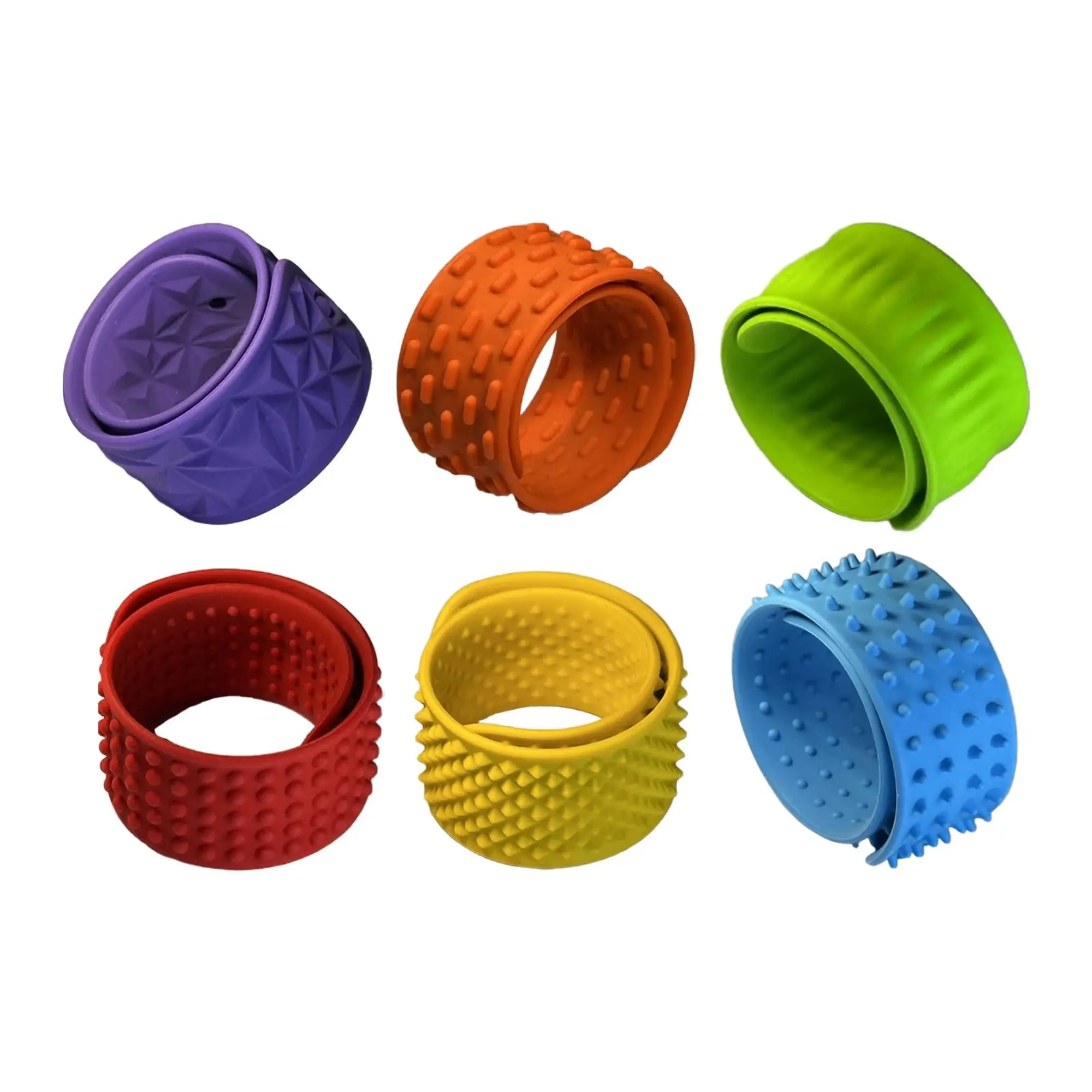 Unisex 6-Pack 8-Inch Soft Silicone Textured Slap Bracelets - Calming, Child-Safe & Durable Fidget Sensory Toys with Discreet, Lightweight Design & Flexible Steel Core for Anxiety Relief, Classroom Prizes, Travel Essentials, Work, Stocking Stuffers