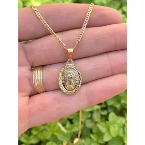 Mariner Link Chain Virgencita de Guadalupe Necklace for Women Gifts for Her Girls Fine Jewelry 14K Gold Plated