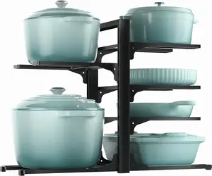 6-Tier Pots and Pans Organizer under Cabinet, Kitchen Cabinet Organizers and Storage, Heavy Duty Pots and Pan Storage Rack Organizer inside Cabinet, Adjustable Pot Rack