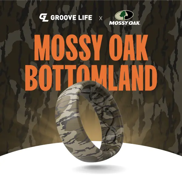 Groove Life x Mossy Oak Ring - Bottomland Camo Silicone Ring | Breathable, Comfortable, Camouflage Rubber Wedding Rings for Men, Men's Jewelry, Access