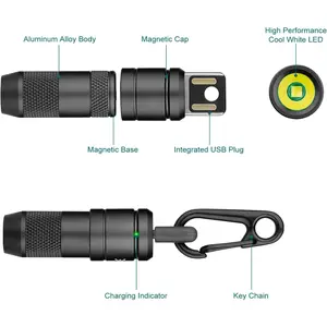 IMINI 2 EDC Rechargeable Keychain Flashlight, 50 Lumens Compact and Portable Mini LED Keyring Lights with Built-in Battery Ideal for Everyday Carry and Emergencies
