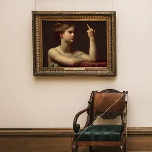 Room Decor, Woman with Middle Finger Funny Alternative Wall Art Gift Alter Art Antique Neoclassical Oil Painting Eclectic Wall Art Portrait