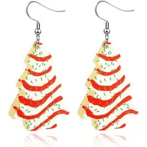 Christmas Earrings For Women, Christmas Tree Cake Earrings Acrylic Christmas Tree Drop Dangle Earrings Xmas Festive Holiday Accessory Christmas Stocking Stuffers For Women