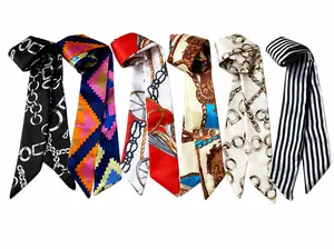 6-Pack Printed Twilly Scarf Set for Women - Fashion Hair Ribbon, Handbag Handle Wrap, Neck Scarf Accessories