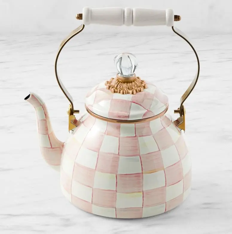 MacKenzie-Chills Rosy Check Tea Kettle- Whistling Stovetop Pot, Luxury Kitchen Decor - Gift for Her - Decorative Kitchenware