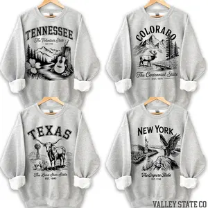 50 States Collection Sweatshirt USA State Pride Graphic Crewneck Sweatshirt Retro American Road Trip Shirt for Men and Women Gift for Travelers Dad Mom Husband Boyfriend Girlfriend