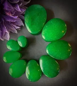 PAIR Dye Enhanced Real Green Jade Teardrop Stone Plugs Gauges Organic Piercing Body Jewelry