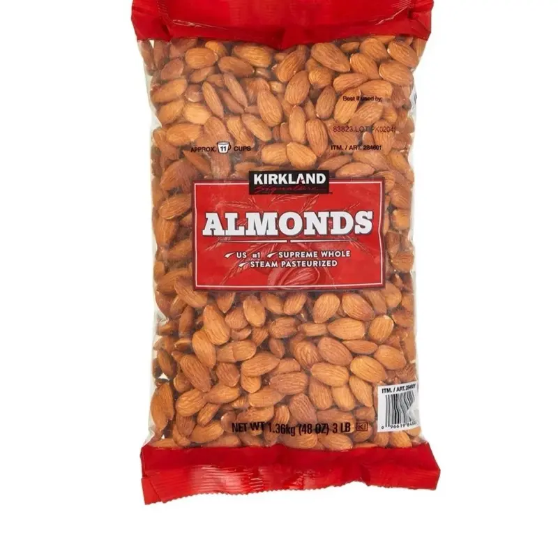 Kirkland Signature Supreme Whole Almonds 3 lbs US Sourced Steam Pasteurized Nut Snack High-Quality Natural Goodness 100% Almonds